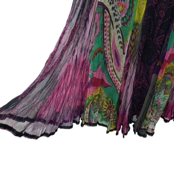 SOLD ANU Boho Peasant Multi Colored Gypsy Tiered Elastic Waist Flower Skirt Sz L - Picture 5 of 12